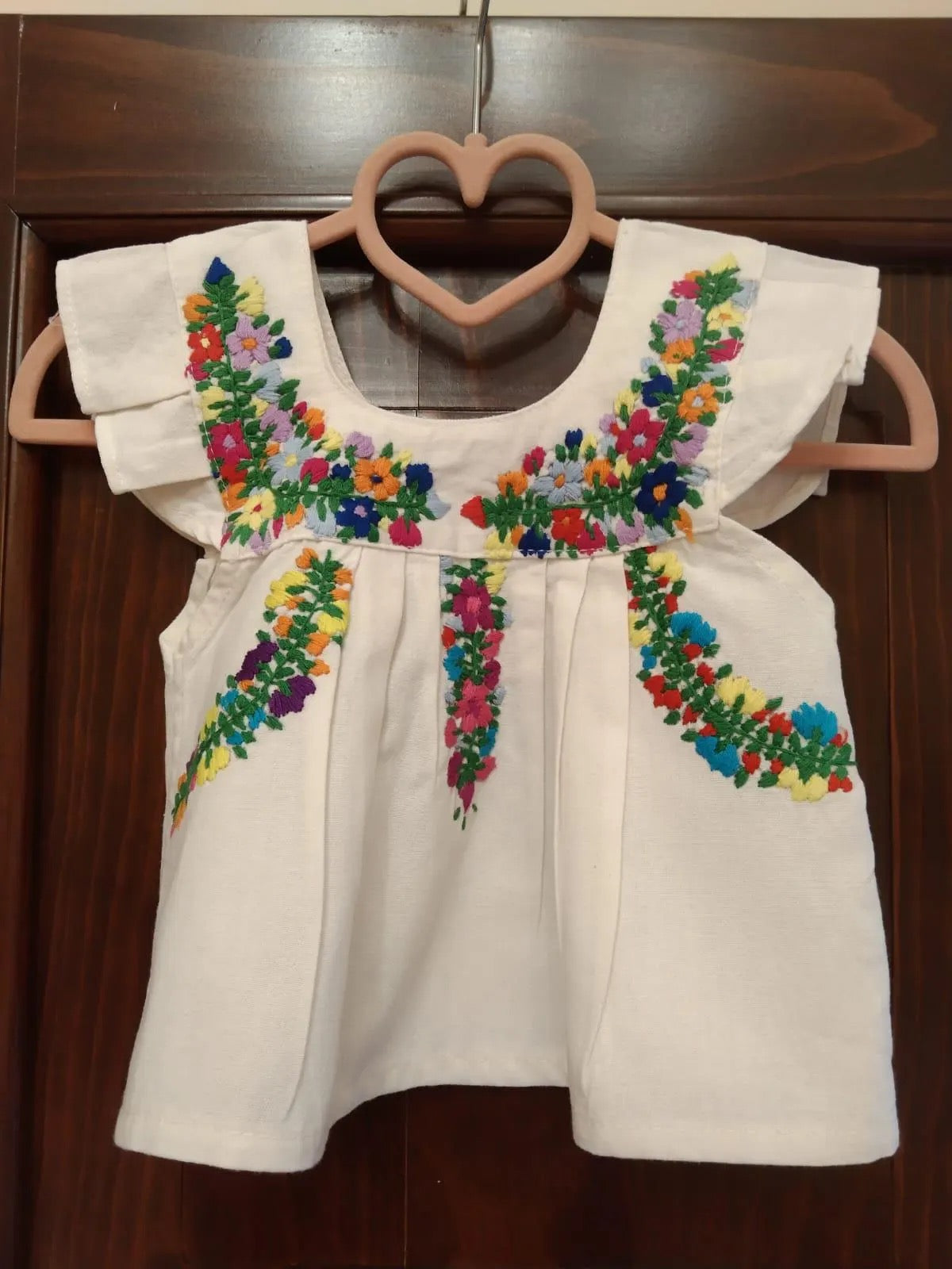 Vestido de Bebé Beige con Bordado de Flores Multicolores – Hecho a Mano en Oaxaca – 100% Manta Prelavada (Copia)