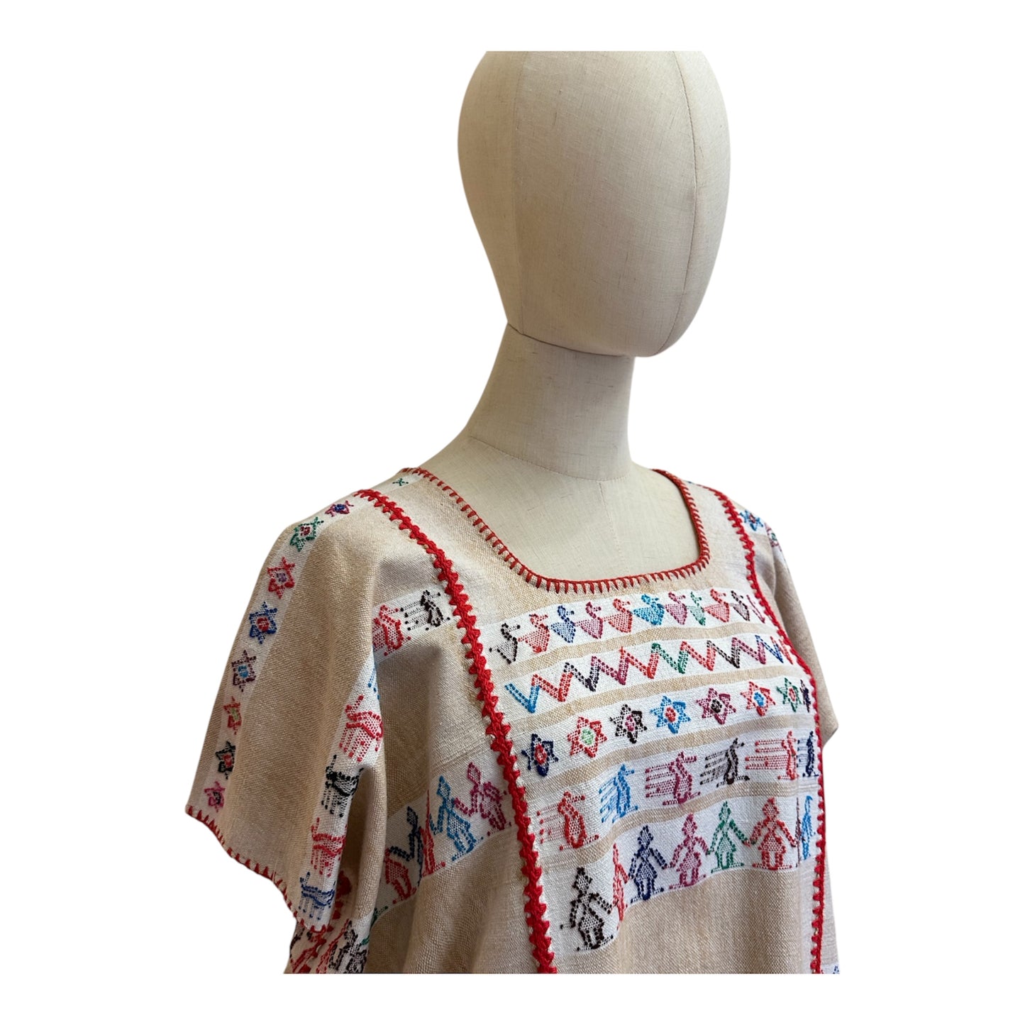 Huipil de coyuchi y blanco con brocados – Telar de cintura San Juan Colorado