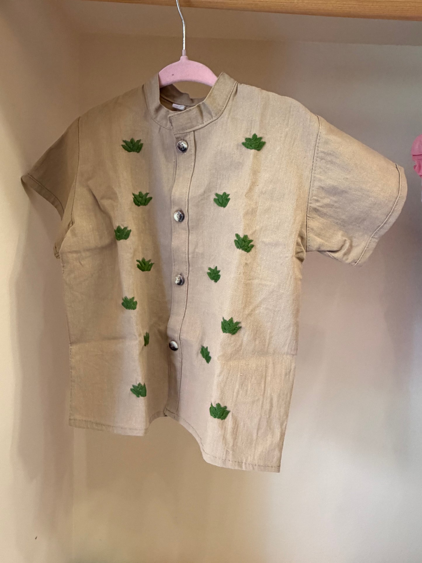 Guayabera de Manta Beige para Bebé Agave | Bordada en Oaxaca