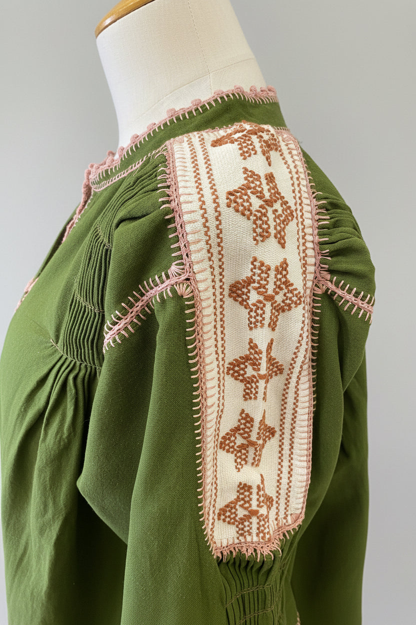 Blusa "Sirena" Oaxaqueña de Algodón con Mangas Bombachas y Detalles de Ganchillo