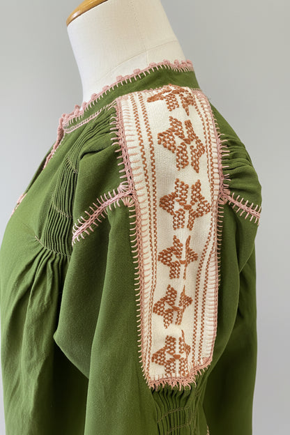 Blusa "Sirena" Oaxaqueña de Algodón con Mangas Bombachas y Detalles de Ganchillo