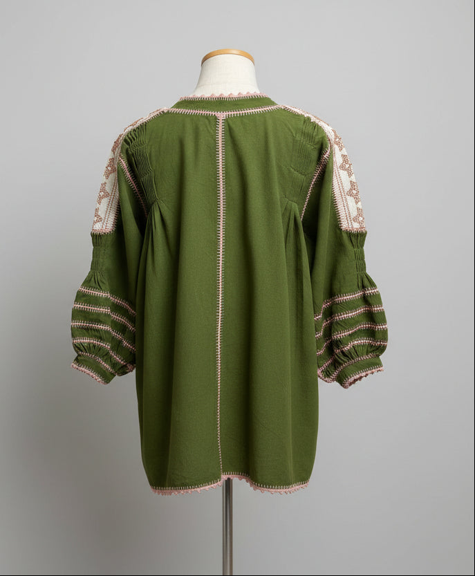 Blusa "Sirena" Oaxaqueña de Algodón con Mangas Bombachas y Detalles de Ganchillo