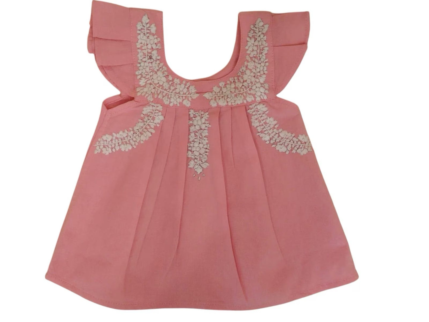 Vestido de Verano para Bebé – Rosa con Bordado y Pliegues – Hecho a Mano en Oaxaca – 100% Algodón