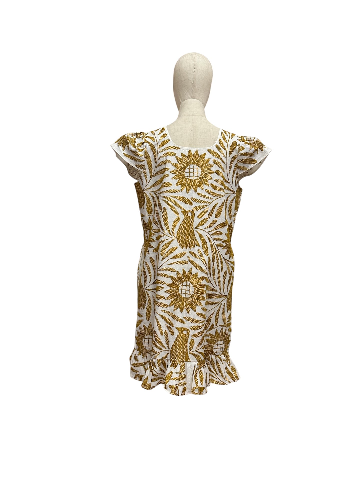 Vestido Palmita – Beige con Bordado Cobre, Artesanal Midi de Tuxtepec Oaxaca