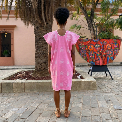 Huipil de Oaxaca Rosa - Vestido Artesanal de Telar de Cintura | Mexican Kaftan Dress