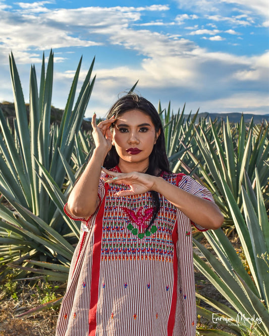 Huipil de 3 Lienzos Artesanal con Brocado de Águila Biséfala | Tejido en Telar de Cintura desde Oaxaca