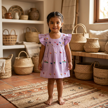 Vestido Bordado para Bebé en Color Lila – Hecho a Mano