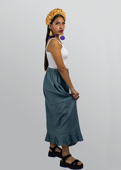 Handmade long blanket skirt hand-dyed pleated cotton one-size-fits-all