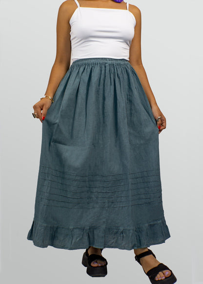 Handmade long blanket skirt hand-dyed pleated cotton one-size-fits-all