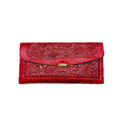 Slim Engraved Leather Ladies Wallet: Mexican Artisan Style