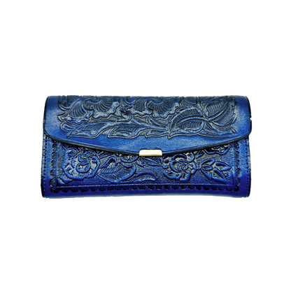 Slim Engraved Leather Ladies Wallet: Mexican Artisan Style