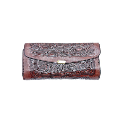 Slim Engraved Leather Ladies Wallet: Mexican Artisan Style