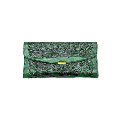 Slim Engraved Leather Ladies Wallet: Mexican Artisan Style
