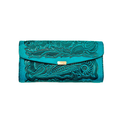 Slim Engraved Leather Ladies Wallet: Mexican Artisan Style