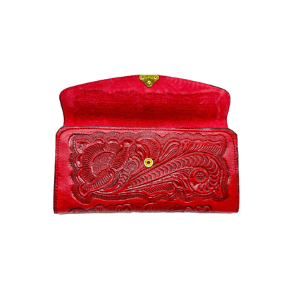 Slim Engraved Leather Ladies Wallet: Mexican Artisan Style