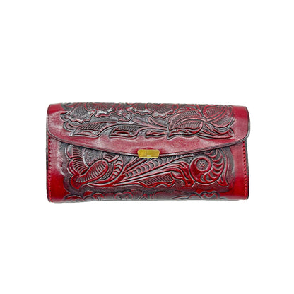 Slim Engraved Leather Ladies Wallet: Mexican Artisan Style