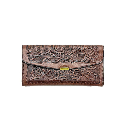 Slim Engraved Leather Ladies Wallet: Mexican Artisan Style