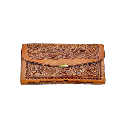 Slim Engraved Leather Ladies Wallet: Mexican Artisan Style