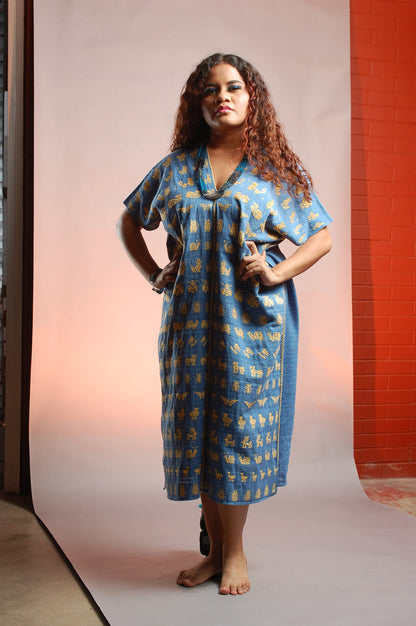 Huipil Midi from San Juan Cotzocon: Indigo Blue Color, Unique Brocades and Artisan Quality