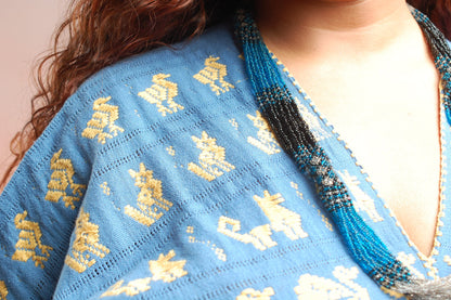 Huipil Midi from San Juan Cotzocon: Indigo Blue Color, Unique Brocades and Artisan Quality